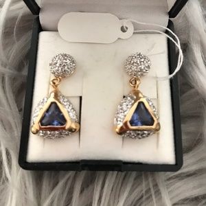 NIB KAO Stunning Glass Tanzanite Gold CZ Earrings